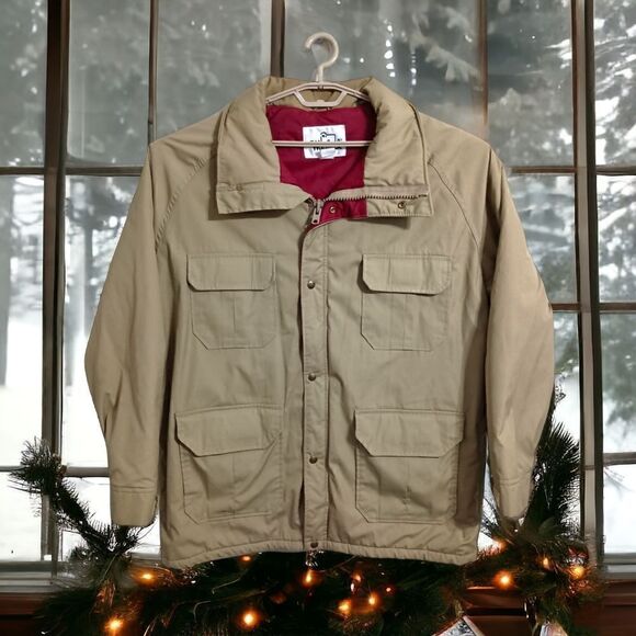 Vintage Woolrich Field Coat XL Mens Tan Beige Red Lining Utility Cargo Pockets - Picture 16 of 16